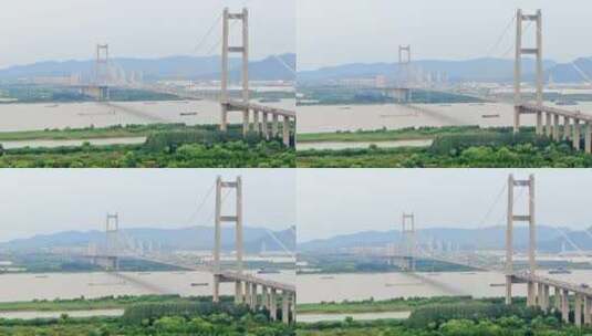 航拍 润扬大桥 长江 轮船 车流 高架高清在线视频素材下载
