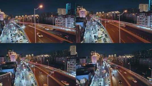 青岛城市夜景航拍高清在线视频素材下载