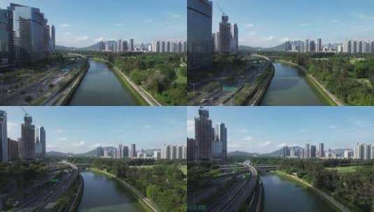 4K航拍深圳南山大沙河生态环境高清在线视频素材下载