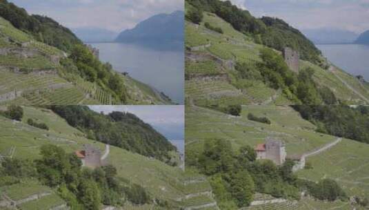 瑞士拉沃葡萄园中世纪塔的航拍
地点名称：“马森之旅”高清在线视频素材下载