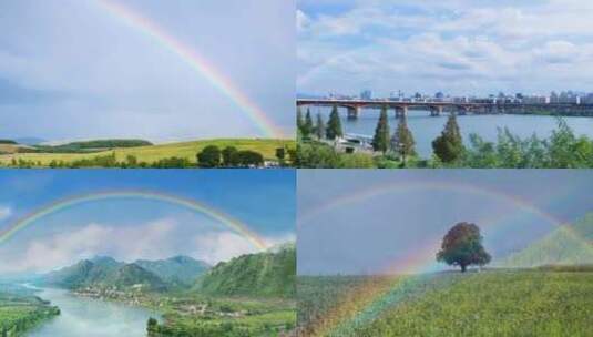 城市风景雨后彩虹唯美景色视频素材高清在线视频素材下载