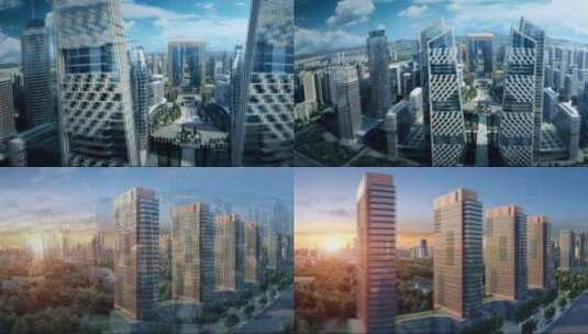 三维未来科技发展城市鸟瞰建筑漫游动画高清在线视频素材下载