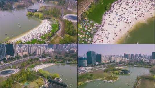 上海静安大宁郁金香公园航拍延时高清在线视频素材下载