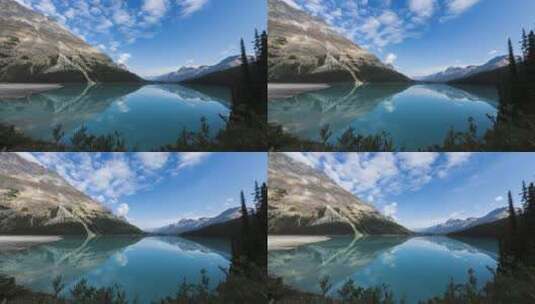 清澈的湖面反射的山水高清在线视频素材下载