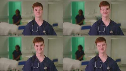 男性医务工作者对着镜头微笑高清在线视频素材下载