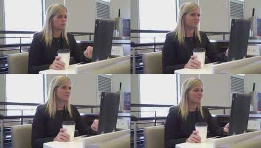 商务女性在机场使用平板电脑高清在线视频素材下载