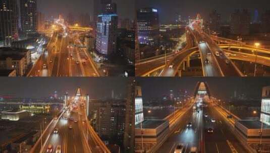 航拍上海浦西夜景的延时摄影高清在线视频素材下载