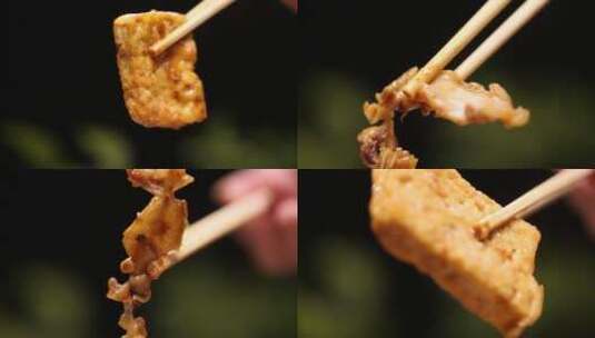 【镜头合集】筷子夹起回锅豆腐高清在线视频素材下载
