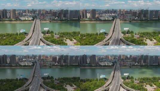 衡阳湘江公铁大桥航拍4k延时摄影高清在线视频素材下载