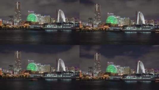横滨的城市景观和夜间的港湾高清在线视频素材下载