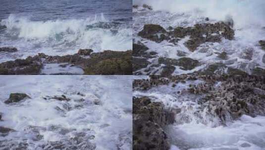 白花花的海浪拍打礁石高清在线视频素材下载