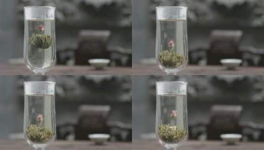 安徽 芳生工艺茶 沏茶开花 花朵上升高清在线视频素材下载
