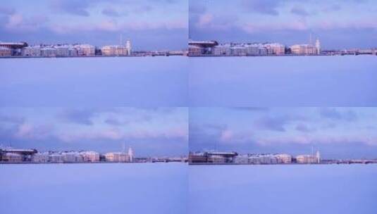 白雪覆盖的河流和城市高清在线视频素材下载
