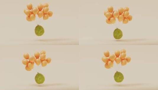 气球与水果榴莲循环动画3D渲染高清在线视频素材下载