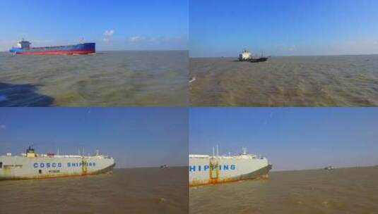 上海长江口运输船舶高清在线视频素材下载