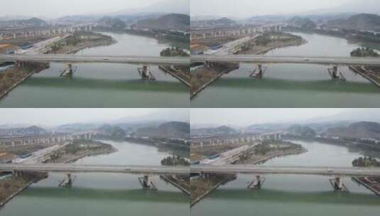 航拍湖南怀化舞水河杨公湾大桥高清在线视频素材下载