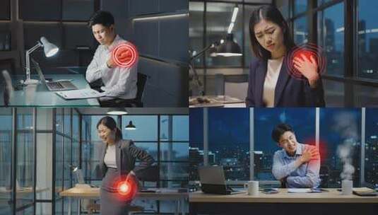 职场白领男性女性加班头痛肩颈痛高清在线视频素材下载