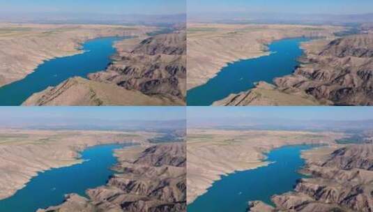 新疆伊犁喀拉峻草原峡谷河流自然风光航拍高清在线视频素材下载