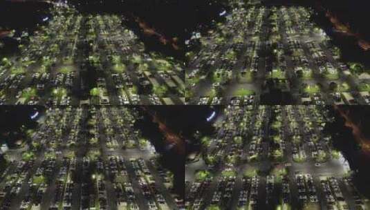 航拍上海松江区欢乐谷停车场夜景高清在线视频素材下载