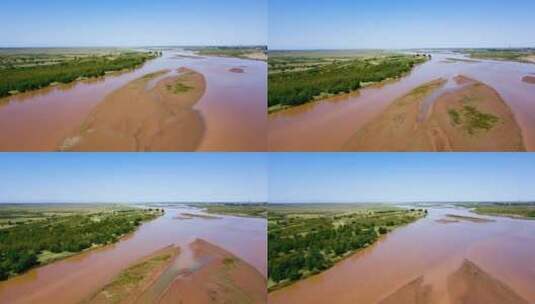 黄河河道河滩-河流-黄河平原航拍高清在线视频素材下载