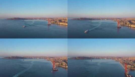 伊斯坦布尔市和博斯普鲁斯海峡在春天阳光明媚的早晨高清在线视频素材下载