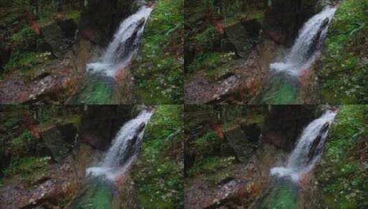 升格原创大自然瀑布户外露营生态水资源森林高清在线视频素材下载