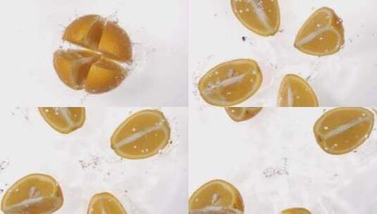 俯拍橙子落下 散开 水花飞溅 4k慢镜头高清在线视频素材下载