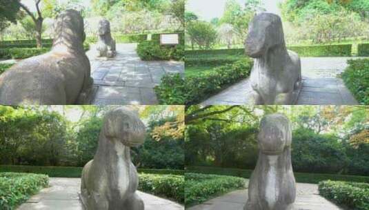 南京明孝陵景区石象路石马雕塑慢镜头空镜高清在线视频素材下载