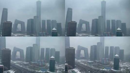 北京城市cbd国贸中国尊冬天雪景高清在线视频素材下载