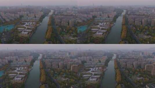 杭州京杭大运河河畔风光小河公园高清在线视频素材下载