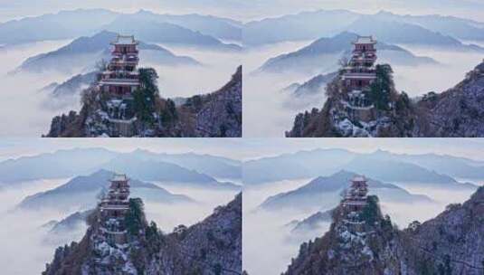 西安南五台景区冬雪雪景高清在线视频素材下载