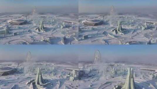 哈尔滨冰雪大世界白天4K航拍高清在线视频素材下载