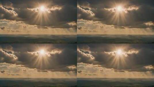 云层日出阳光太阳云朵夕阳黄昏太阳光芒照射高清在线视频素材下载