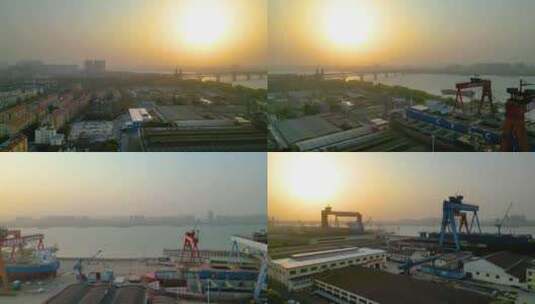 南京市鼓楼区南京长江大桥中国长航船舶重工高清在线视频素材下载