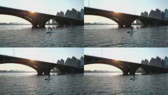 惠州惠城东江大桥皮划艇大景高清在线视频素材下载