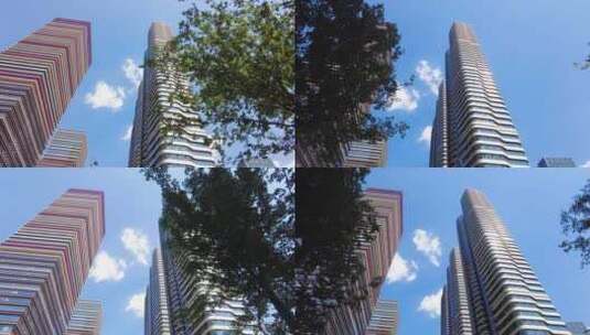 仰望城市的高楼大厦特写高清在线视频素材下载