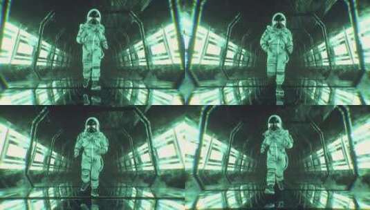 运行科幻隧道的宇航员高清在线视频素材下载
