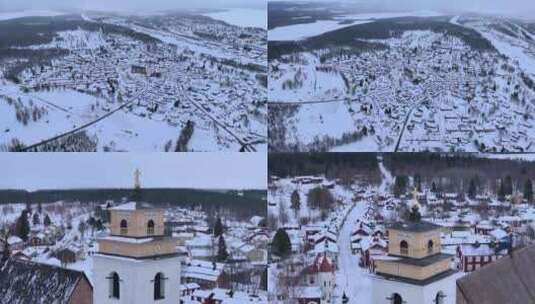 北欧风光瑞典加默尔斯塔德教堂村航拍高清在线视频素材下载