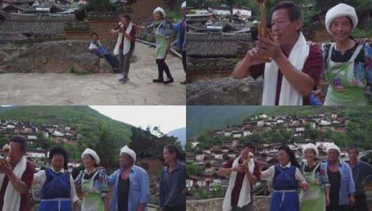 云南丽江宝山石头城村民跳舞近景高清在线视频素材下载