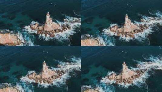 4K-航拍海岛上的唯美灯塔高清在线视频素材下载