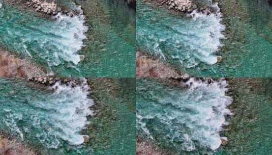 俯拍碧绿的河流流动青山绿水唯美治愈高清在线视频素材下载