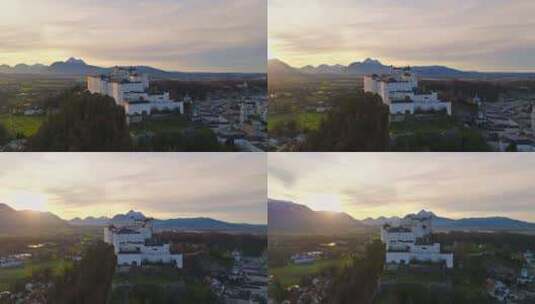 鸟瞰奥地利萨尔茨堡的霍恩萨尔茨堡城堡高清在线视频素材下载