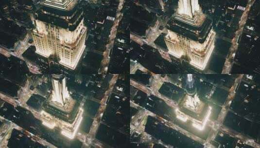 建立具有夜间城市背景的标志性曼哈顿摩天大高清在线视频素材下载