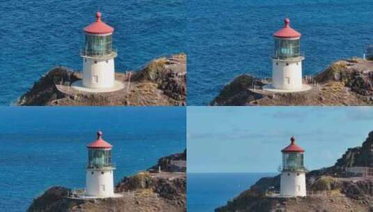 蓝太平洋灯塔历史建筑特写航拍高清在线视频素材下载