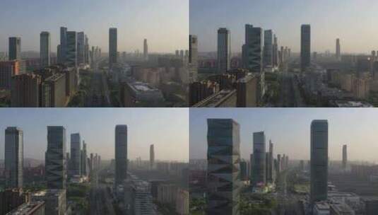 下午航拍南京河西CBD高楼林立高清在线视频素材下载