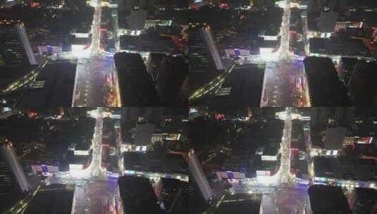 湖南长沙黄兴路步行街夜景人流车流航拍高清在线视频素材下载