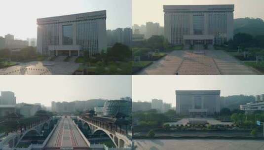 湘西吉首市政府大楼清晨实拍高清在线视频素材下载