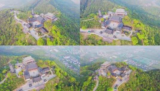 杭州萧山湘湖先照寺建筑风景航拍高清在线视频素材下载