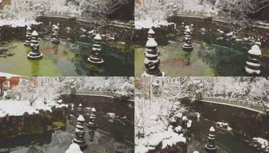 杭州法喜寺雪景浙江雪景古建筑雪景高清在线视频素材下载