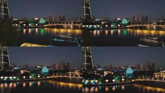 杭州大厦运河夕阳无人机素材高清在线视频素材下载